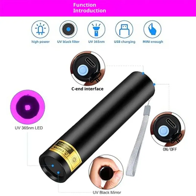 3W 365nm UV Flashlight - USB Rechargeable Pet Urine & Money Detector for Fungal/Scorpion/Ink Inspection