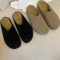 Fall and Winter New Imported Calf Suede Retro Slippers Women Shoes