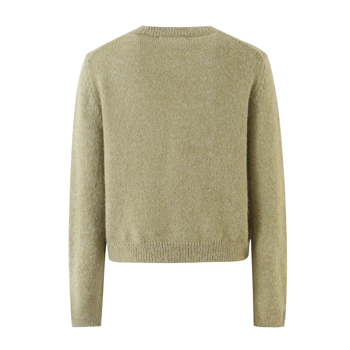 2 colors Women Shaggy Knitted Cardigan Round Collar Single-breasted Buttons Sweater Long Sleeve Knitwear Short Jumper Green Pink - view 5