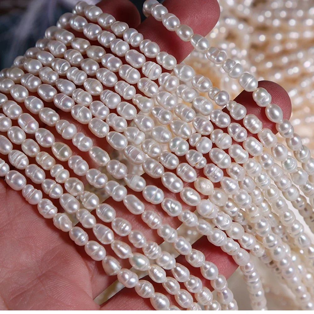 4 مللي متر 3A المياه العذبة الطبيعية الأرز الأبيض اللؤلؤ معزولة فضفاض غرامة حبة النساء هدية مجوهرات جعل عقد دي اي واي سوار إكسسوارات #4