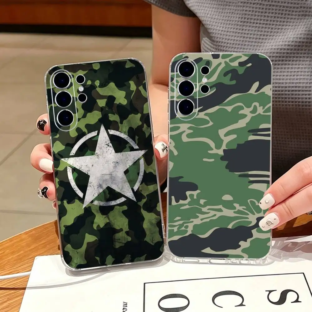 Camouflage C-Camo Military Army Phone Case For Samsung S25,S24,S21,S22,S23,S30,Ultra,S20,Plus,Fe,Note,10,9,5G Transparent Cover