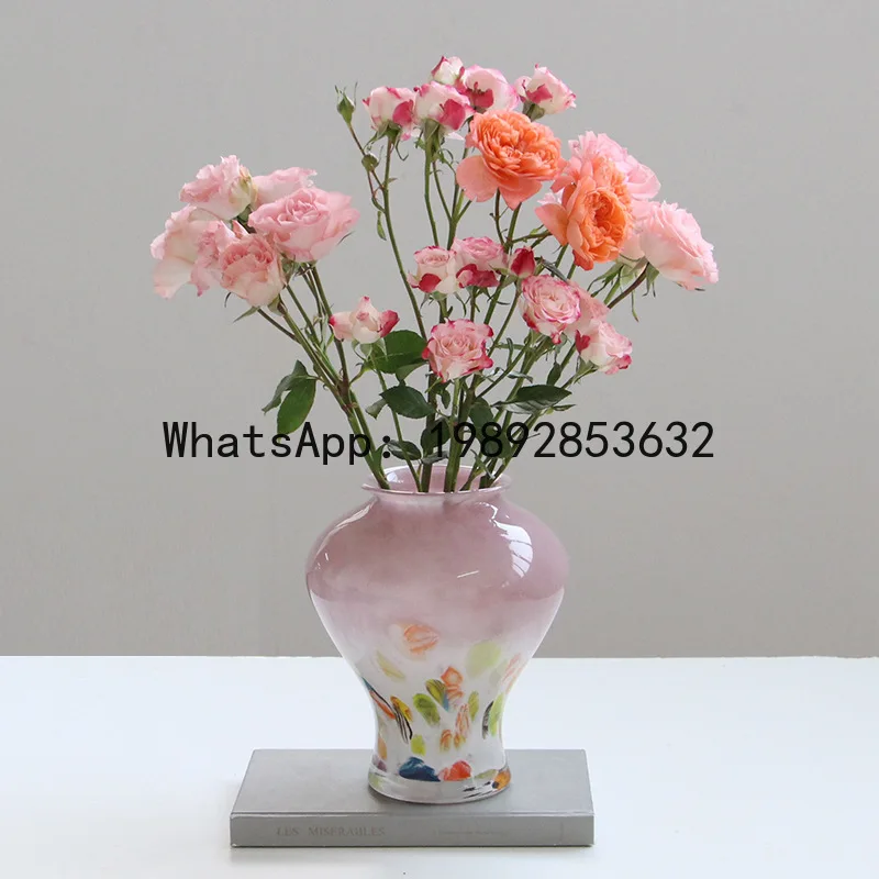 

X-21 medieval style manual gradual change pink purple glass desktop home flower bottle