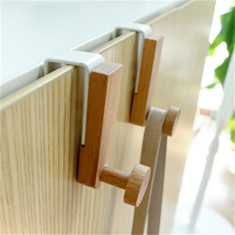 Door Back Hanging Holder Kitchen Cabinet Hook Towels Clothes Coat Bathroom Accesories Storage Hanger Iron Wooden Rack Organizer