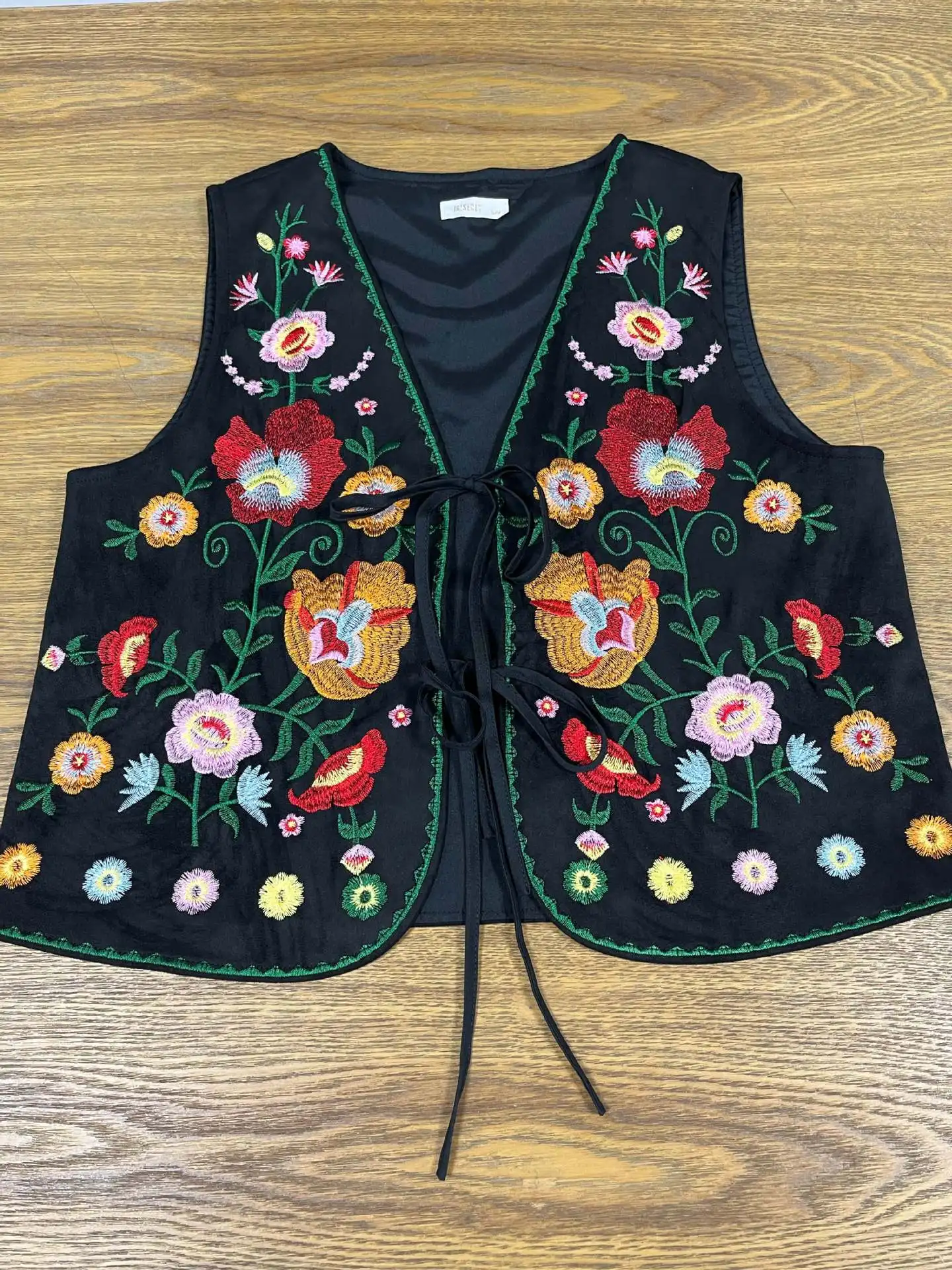 Boho Retro Etnisch Geborduurd Vest Dames Lente Zomer Bloemenborduurwerk Zwart Vest Gebonden Vocation Vintage Dames Tank Tops