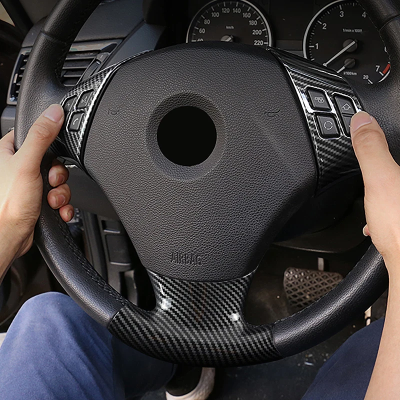 For BMW 3 Series E90 2005-12 Car Steering Wheel Button Lip Decoration Cover Trim Carbon Fiber Color Sticker Interior Accessories