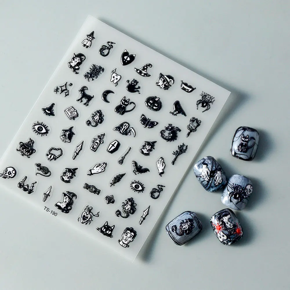 Punk Dark Nail Sticker Witch Wizzard Devil Sliders On Nail Charms Decal Adornment Nail Slider FEB-190