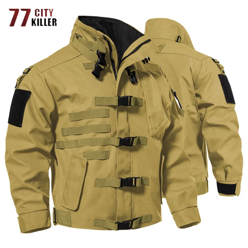 Men\'s Tactical Cargo Jackets Casual Multi-pocket Wear-resistant Motorcycle Coats Outdoor Windproof Combat Bomber Military Jacket