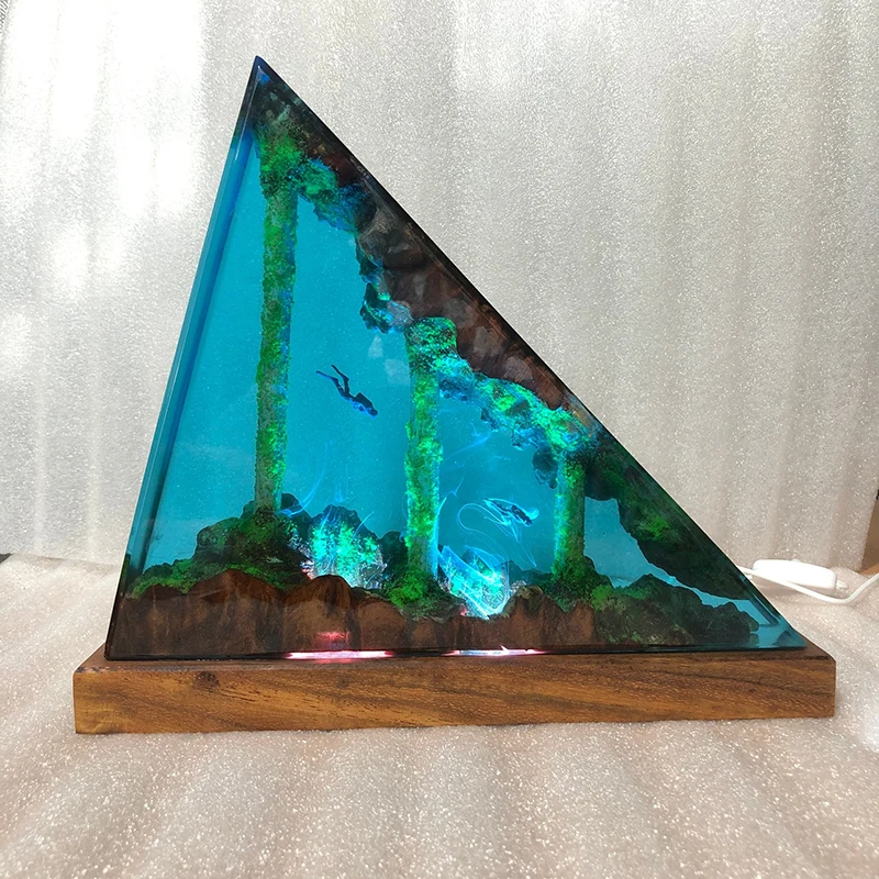 Customized Items Resin Table Light Underwater Ruins LED Night Light Creative Artistic Room Decoration Lamp USB Charge