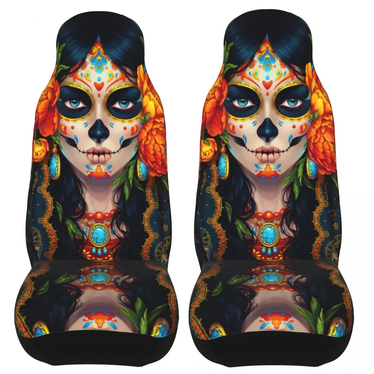 Sugar Skull Halloween Universal Car Seat Cover Four Seasons For SUV Santa Muerte Auto Seat Cover Polyester Car Styling