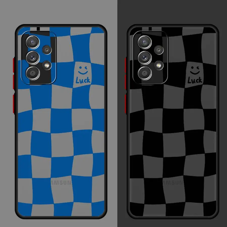 Black Blue Grid Phone case for Samsung Galaxy A10 A20 A30 A50 A70 A01 A02 A03 A04 A05 S e Core soft funda cases