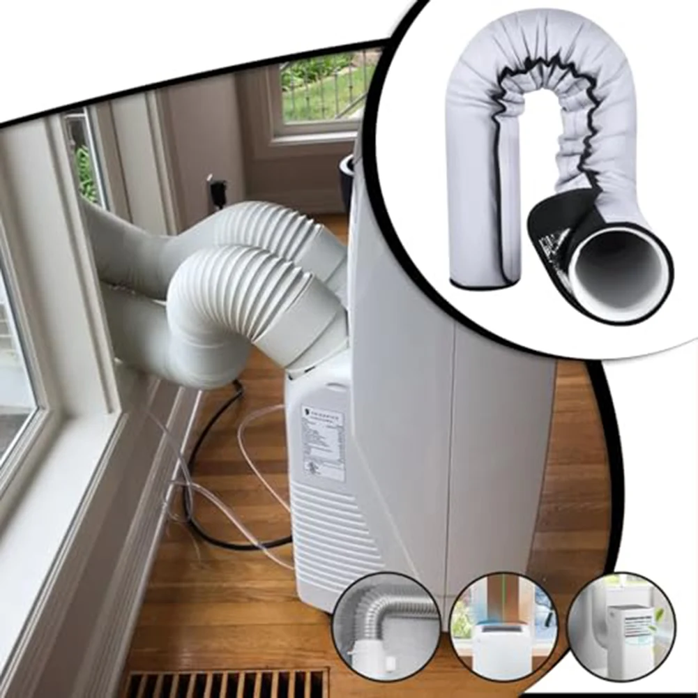 AC Hose Insulation Cover 59x21 Inch Thermal Sleeve For 5-5.9 Inch Exhaust-Pipes Energy Saving Cooling Wrap With 3 Elastic Straps