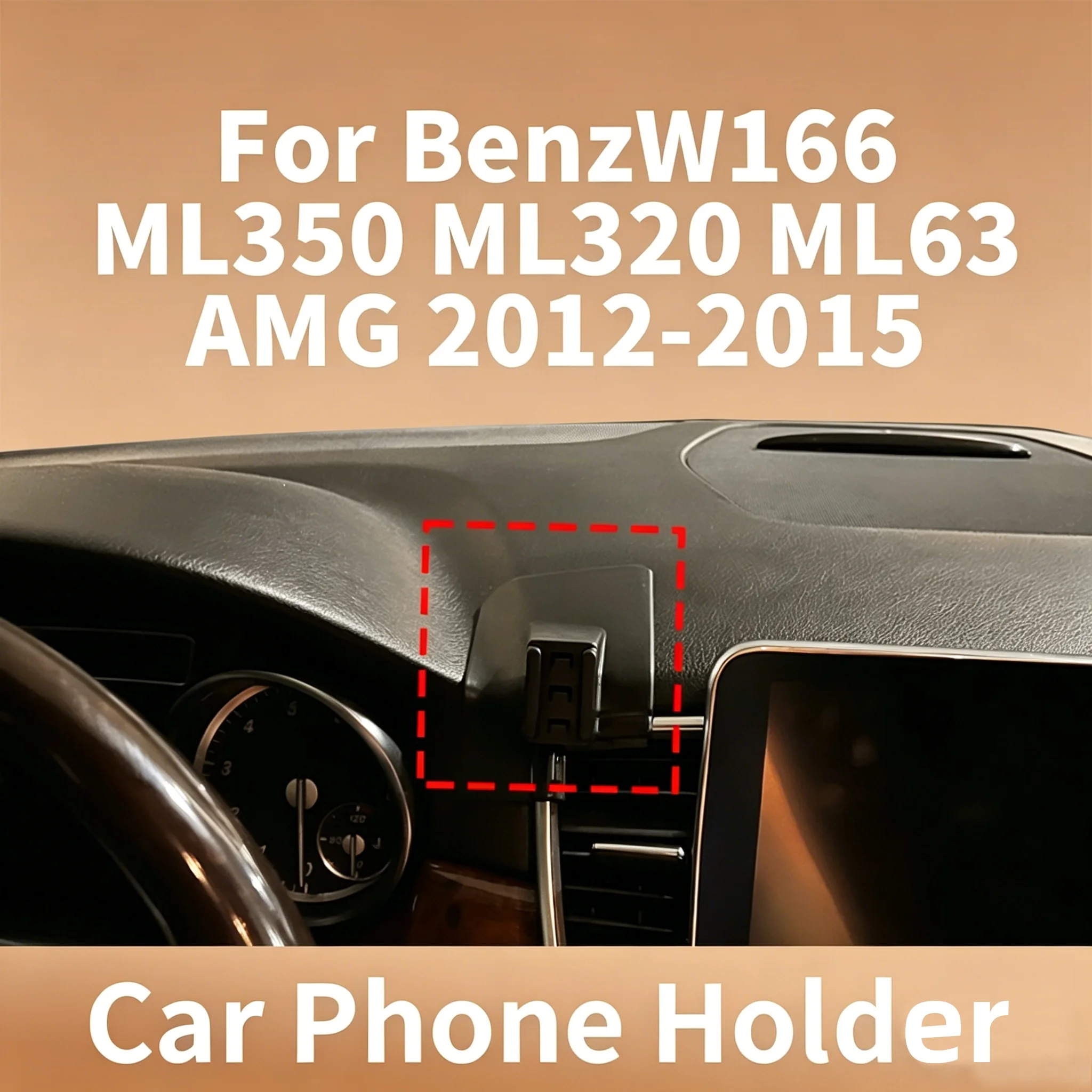 Snap-on base for car phone holders fits Mercedes-Benz W166 ML350 ML320 ML63 AMG 2012-2015 compatible with various phone holders