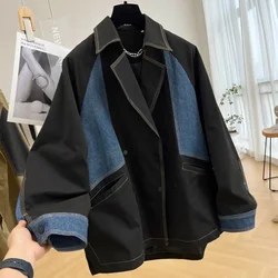 New Autumn Denim Jacket Coat Women Splicing Blazer Denim Outerwear Female Long sleeves Loose Jean Jacket Women windbreaker B268