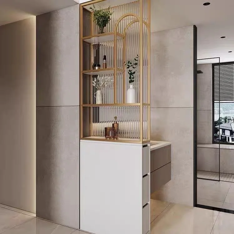 Bathroom half wall screen Changhong glass wrought iron wet and dry area washbasin living room partition cabinet