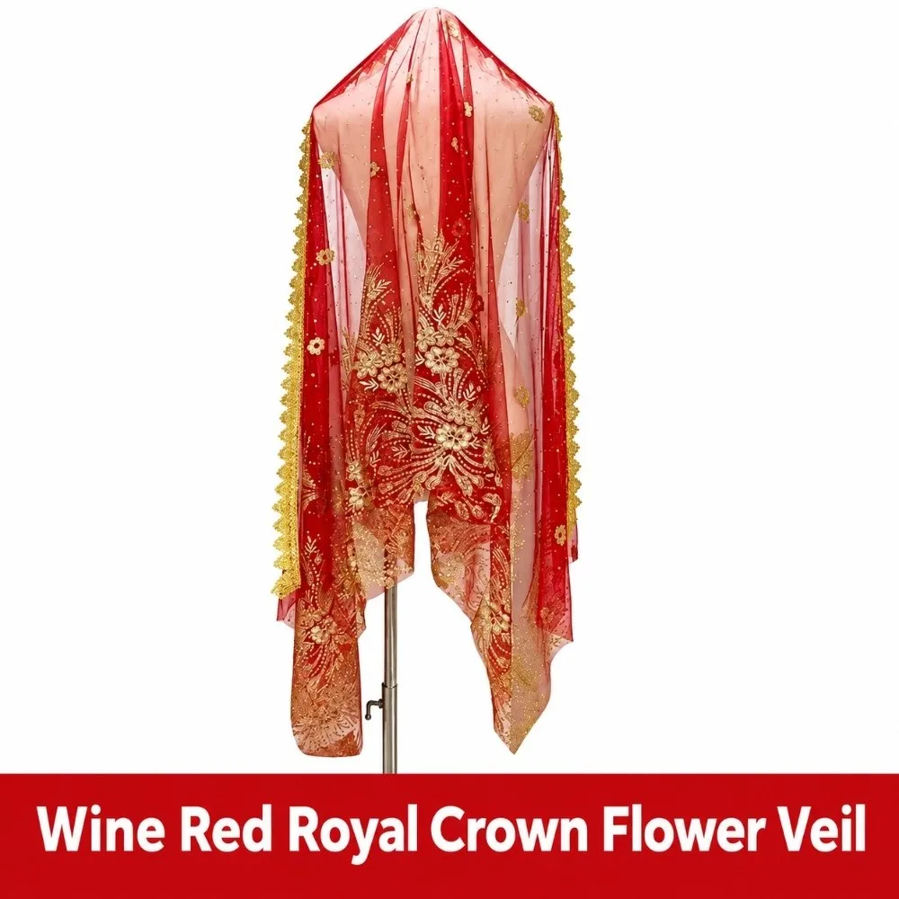 Decorative Flower Pattern Head Scarf Mesh Red Blue Dance Performance Headscarf Indian Dance Head Scarf Dance Performance