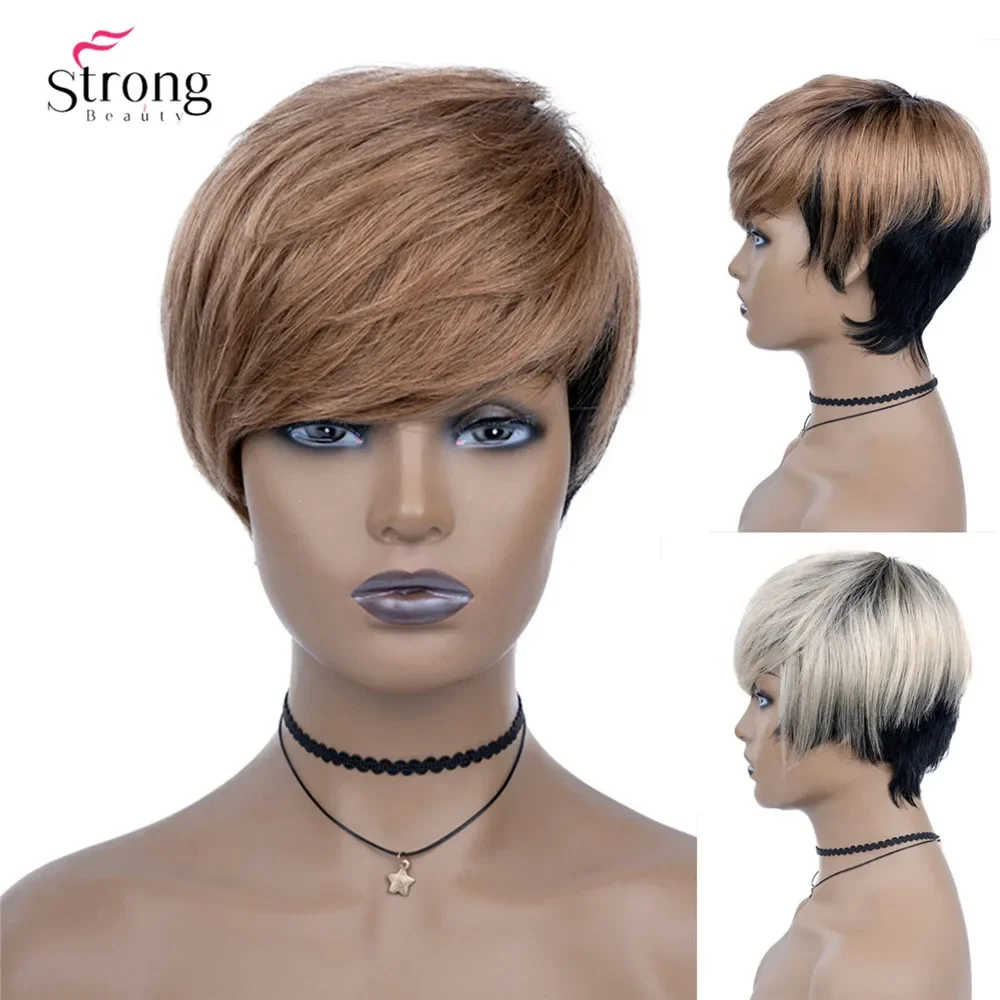 

StrongBeauty Bob Short Straight Wig Hair Side Part Style Strawberry Blonde Ombre Synthetic Wigs for women