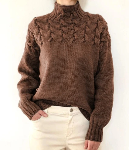 Elegant Pullover Tops Cable Weaving Details High Necked Long Sleeved Sweater for Women 2025 Autumn Winter New Fashion Casual