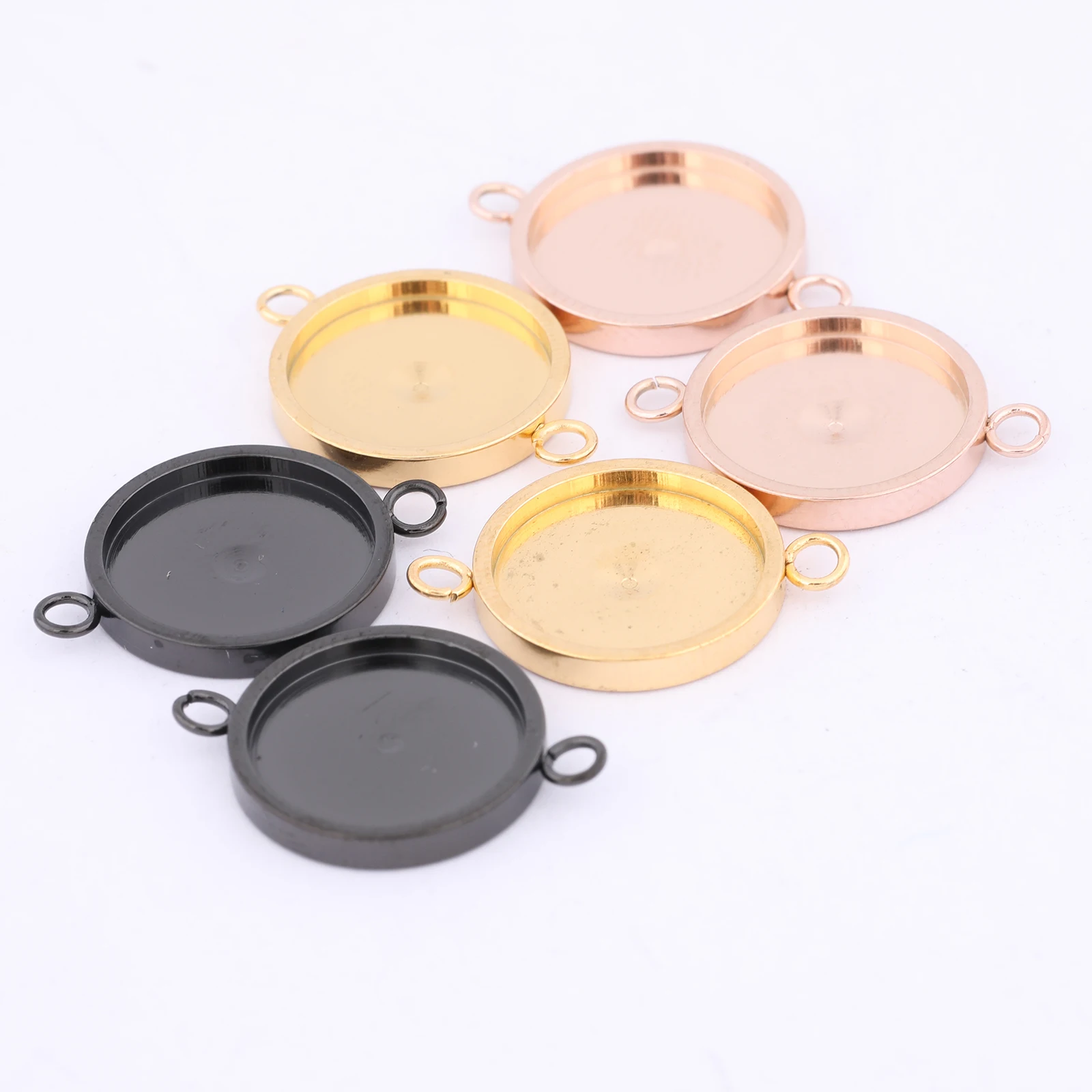 10pcs Stainless Steel Black 12mm Cabochon Connector Base Setting Trays Diy Bezel Blanks For Earrings Bracelets Jewelry Making