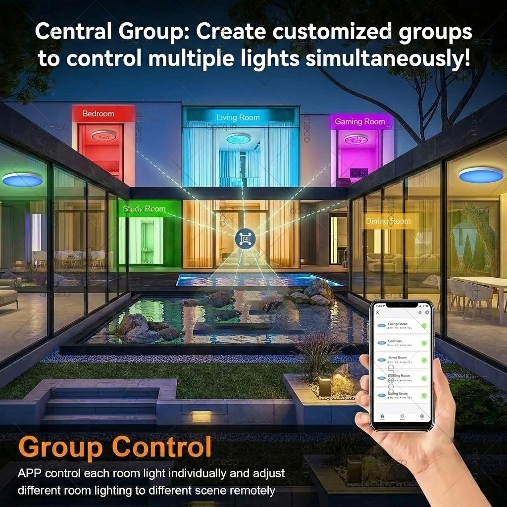 Bild 7: Tuya Zigbee Runde LED-Deckenleuchte, dimmbar, intelligente Deckenlampe, RGBCW, 24 W, Wohnzimmer, Schlafzimmer, Innenbeleuchtung für Küche, für Alexa