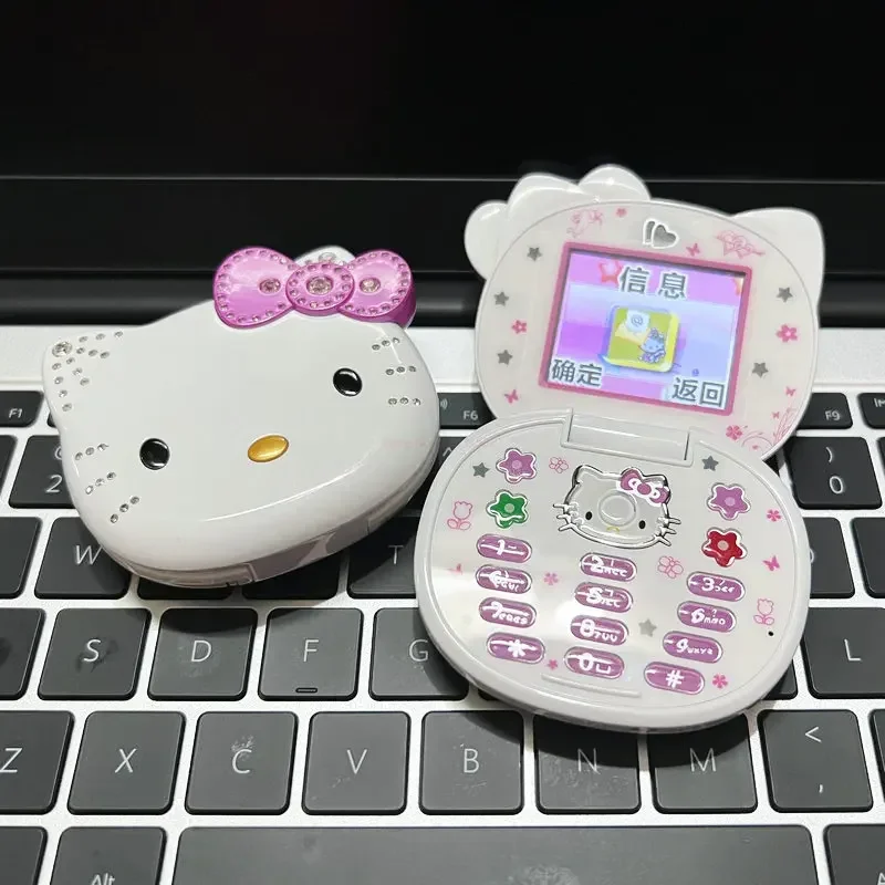 

Новинка 2023, Kawaii Sanrioed Hello Kitty, флип-телефон, Мультяшные милые маленькие друзья, Taiml мини-телефон для детей, игрушки для друзей, подарки