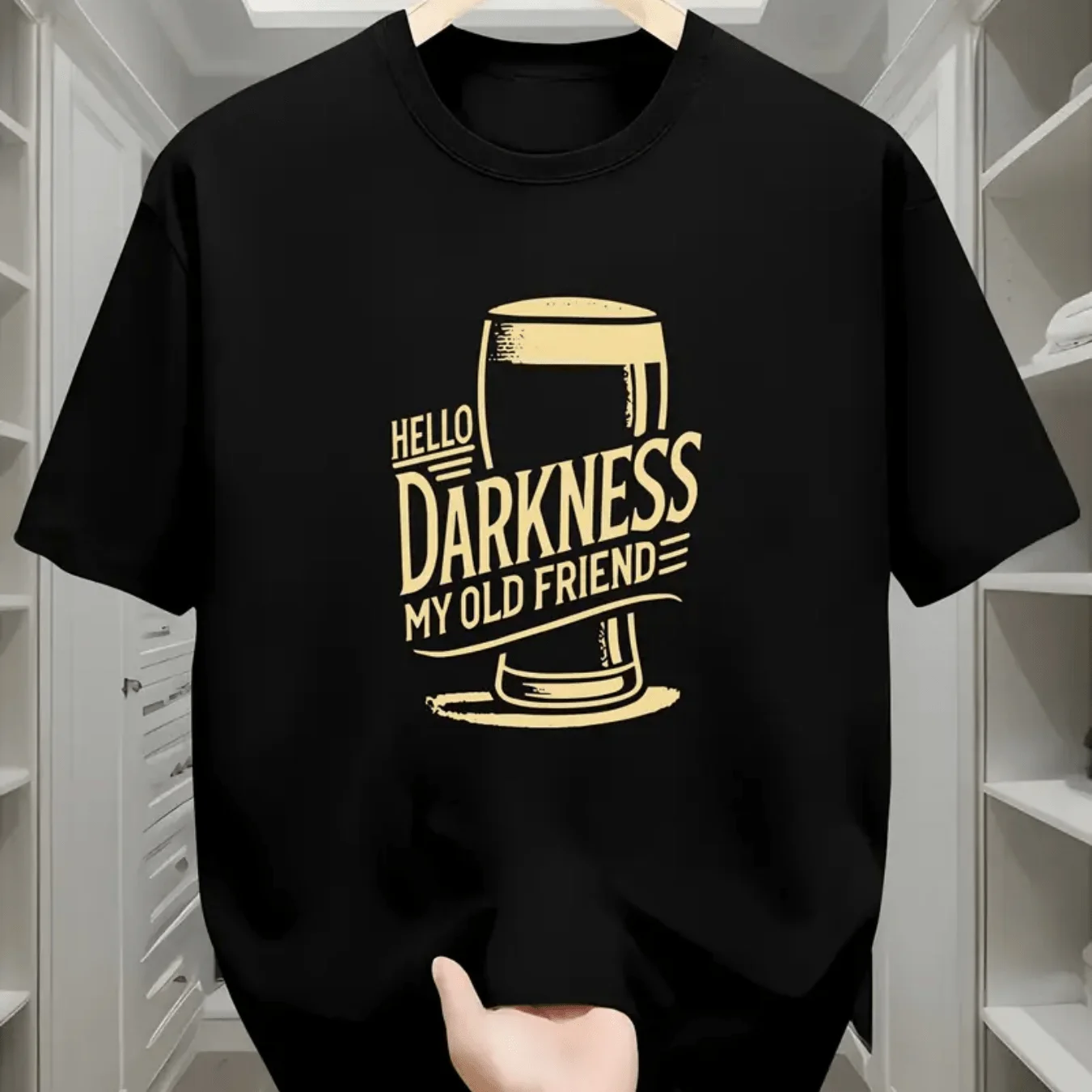 

Мужская забавная футболка для любителей пива «Hello Darkness My Old Friend» с графическим рисунком и золотым принтом, мужская одежда, удобная
