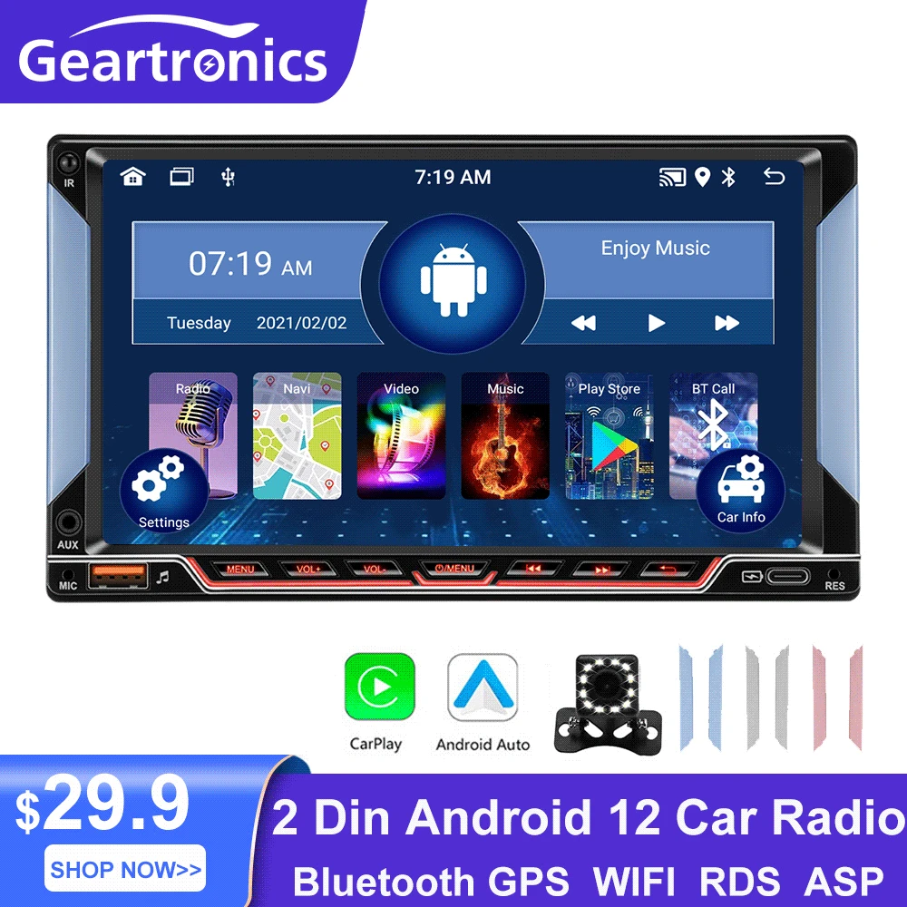 

2 Din Car Radio Android 12 Multimedia Video Player Universal 7" Auto Carplay Stereo GPS For Volkswagen Nissan Hyundai Kia Toyota