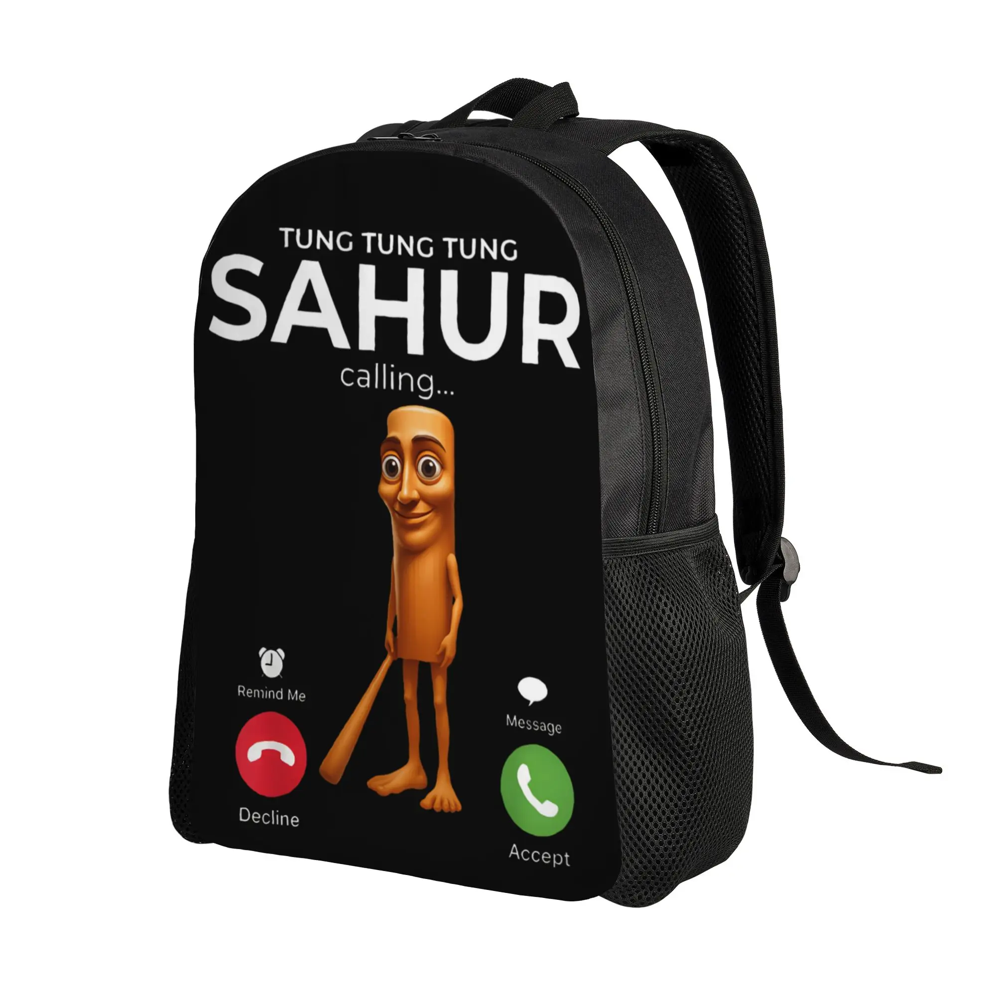 Tung Sahur Calling  Backpack Unisex Brainrot Pattern Backpacks Polyester Leisure High School Bags Sport Design Rucksack