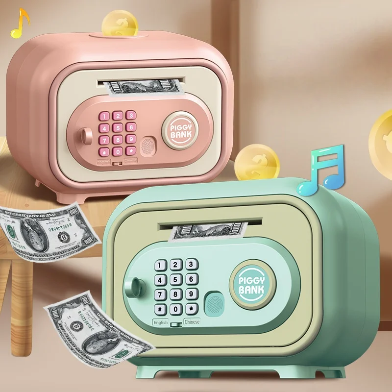 Hucha de dibujos animados para niños, moneda automática con ruedas, contraseña de huella digital, caja de dinero con desbloqueo, juguetes para juego de imitación, regalos para niño y niña