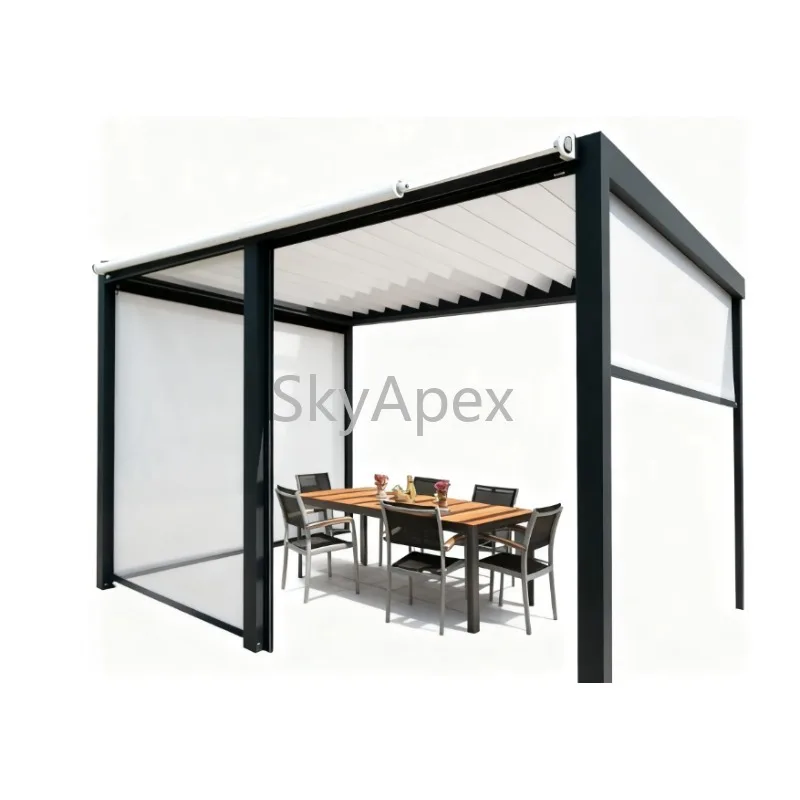 Modern  Blackout Outdoor Roller Blinds Smart Windproof Remote Control Waterproof Anti UV Sturdy For Patio Garden Home Decoration