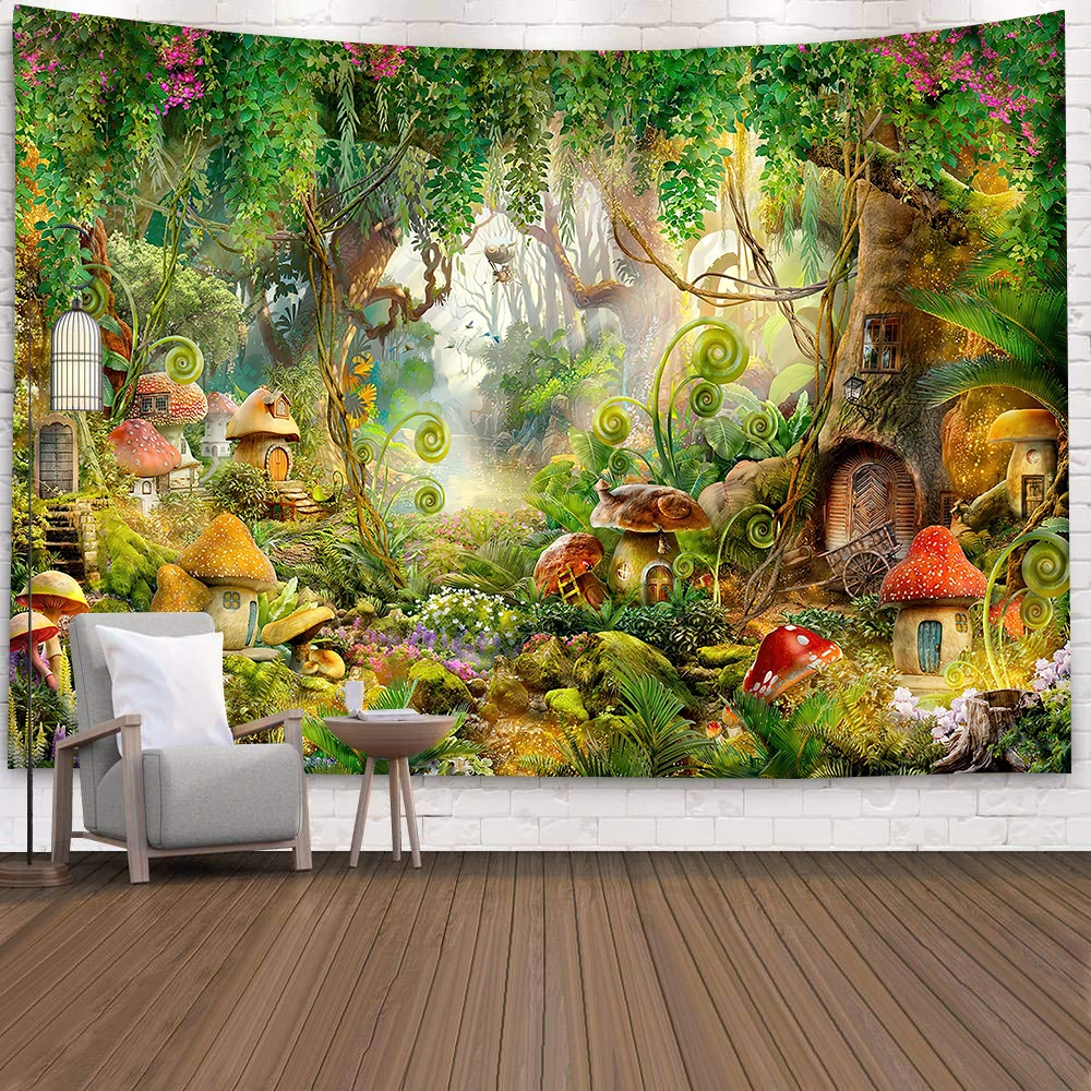 

Сказочный лесной гобелен, настенный фэнтезийный волшебный сад, гриб, эстетический детский гобелен для спальни, гостиной, общежития, декор для вечеринки