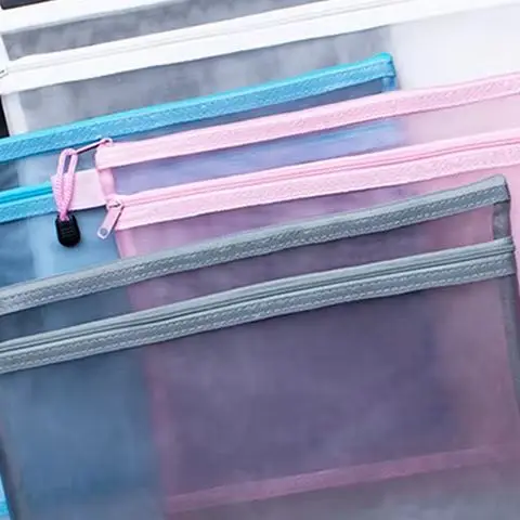 

A4 A5 A6 Portable Double-layer Mesh Zipper File Bag Transparent Student Test Paper Data Storage Bag Office Files Stationery