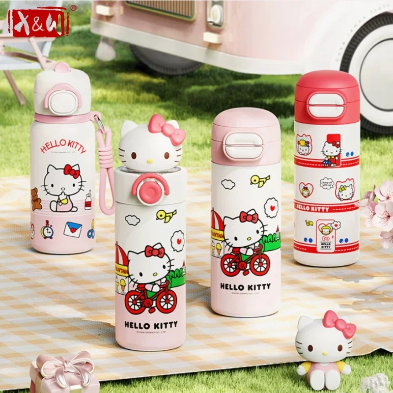 X&W Hello Kitty Holiday Series Thermos Mug Cartoon Water Cup for Kids Leak-proof Beverage Cups Outdoor Travel Camping Drinkware