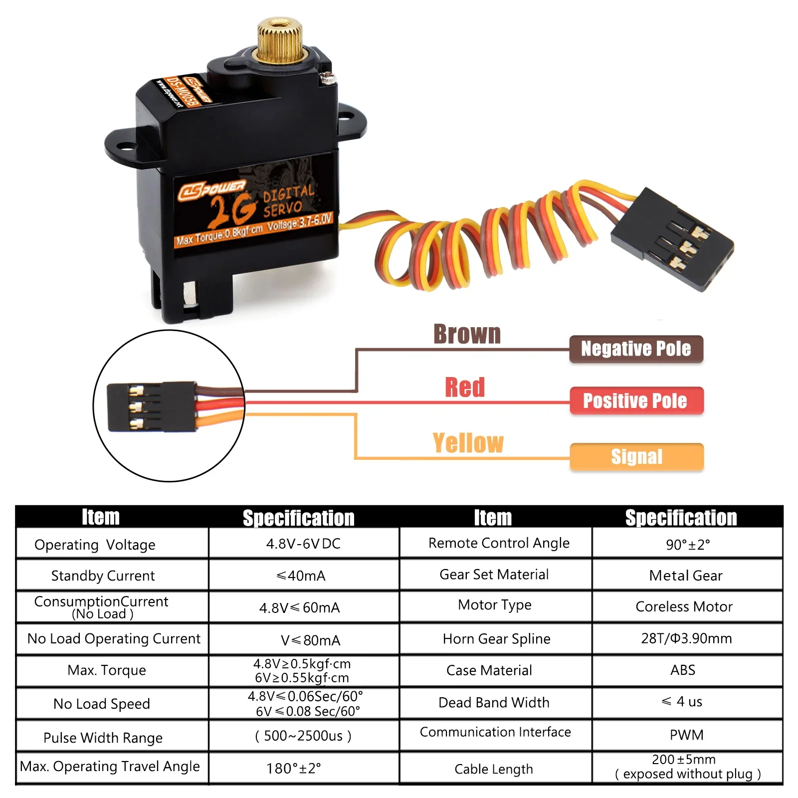 DSpower 2g Servo Plastic/Metal Gear Mini Micro Servo Coreless Motor for RC Car Plane Drone Fixed-wing Quadcopter Boat Robot