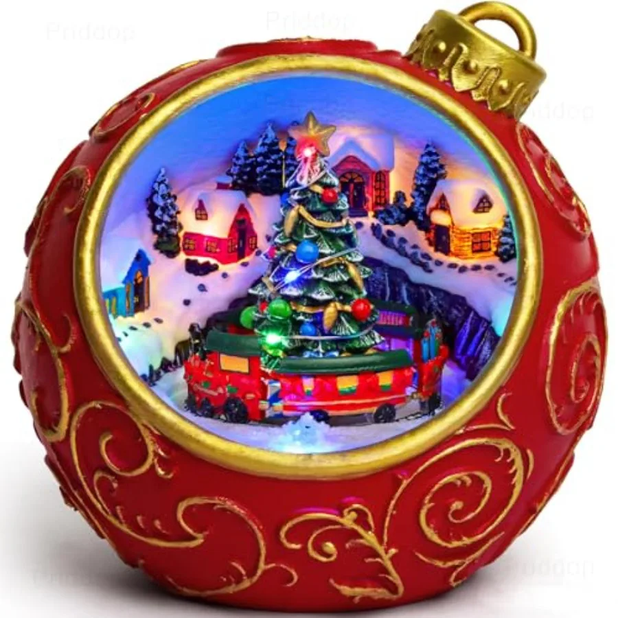 

Christmas Village Scene Animated Rotating Train LED Lights Christmas Decorations Music with Volume Adjustment USB/Battery Timer