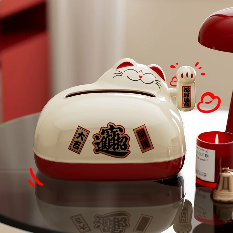 Paper Towel Box with High Level Aesthetic Design Spring Shaped Tabletop Paper Towel Box Hand Operated Lucky Cat Paper Towel Box