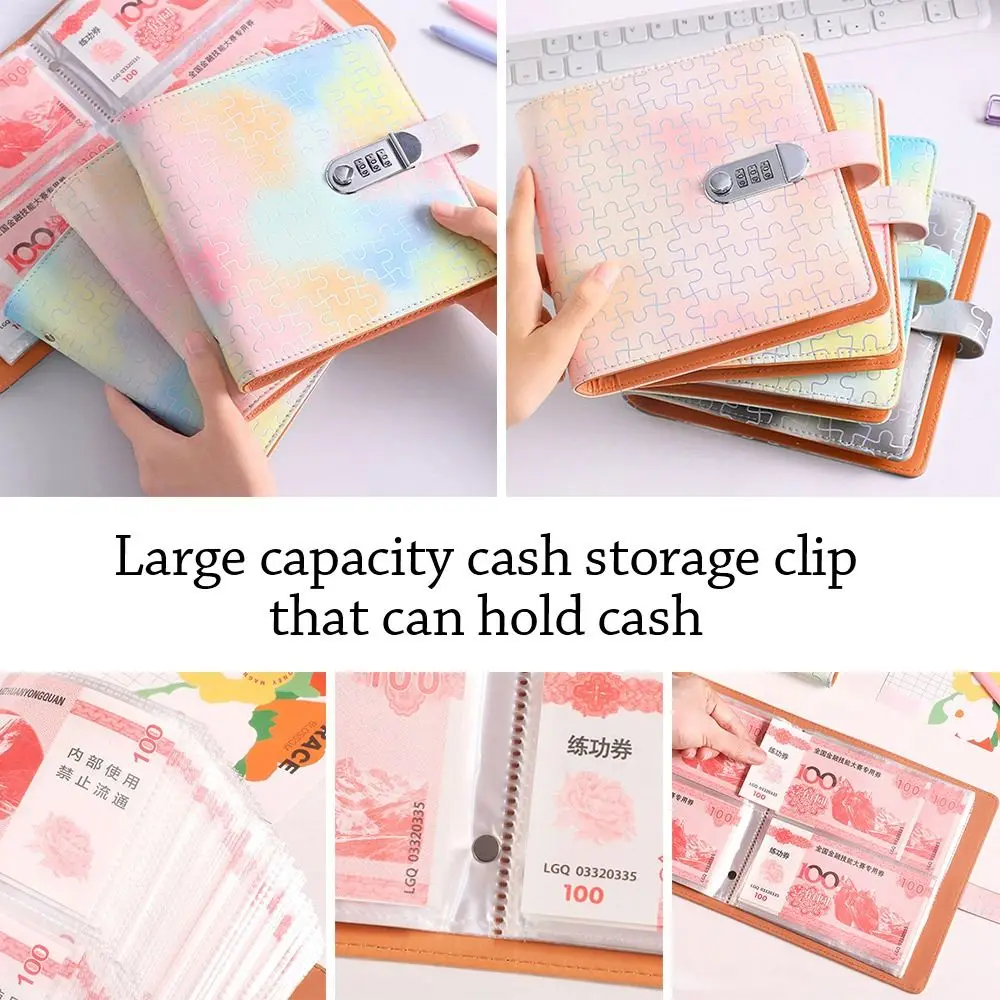 Save Money 200 Envelopes Money Saving Challeng With Password Lock PU Mini Binder Savings Challenge Large Capacity Reusable