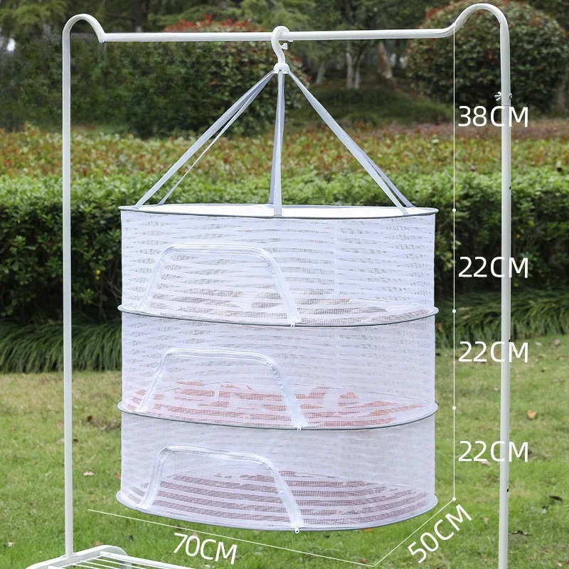 Muti-Layer Hanging Drying Net Clothes Hanging Dryer Foldable Dry Goods Net Drying Salted Fish Drying Artifact Home Accessories