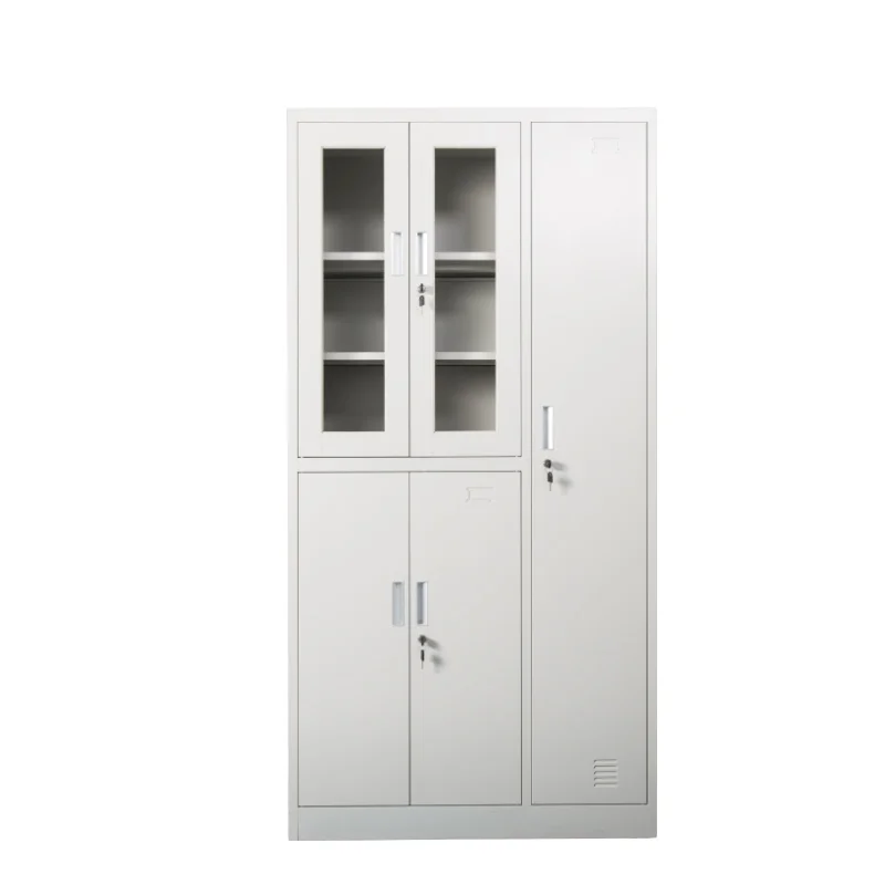 Office Furniture Cabinet Iron Metal Cabinet With Upper Swing Glass Storage Steel File Cabinet With Clothes Storage Locker