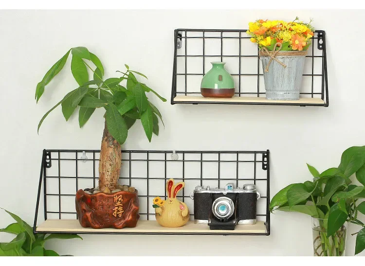 رف جدار حديدي خشبي رف تخزين مثبت على الحائط لغرفة النوم والمطبخ وديكور المنزل وغرفة الأطفال رف جداري ذاتي الصنع JL 209 #1