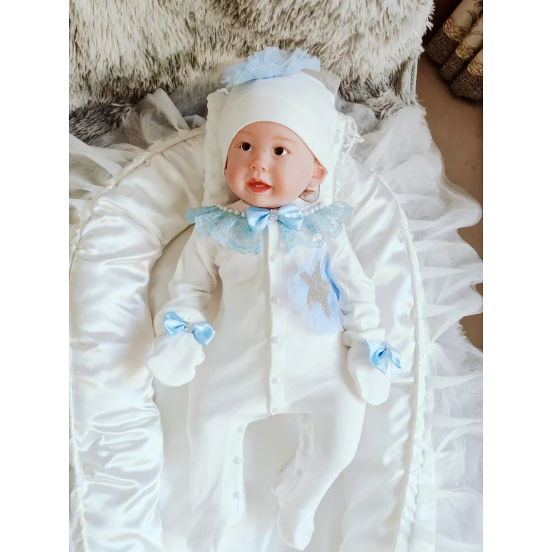 set-neonato-tutina-in-morbido-cotone-abbinata-a-cappello-e-guanti-coordinati--decorazioni-a-forma-di-stella-marina-pizzo-e-fiocco--set-traspirante-per-neonati