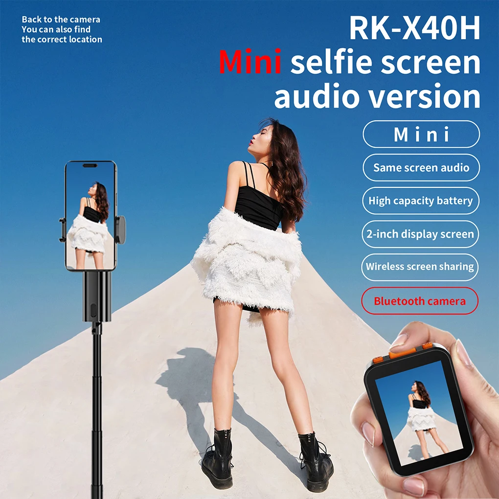 Écran de moniteur de Selfie sans fil RK-X40H, pour iPhone, 850mAh, Bluetooth, réglage de la mise au point de l'obturation, support de téléphone, écran Selfie Vlog en direct