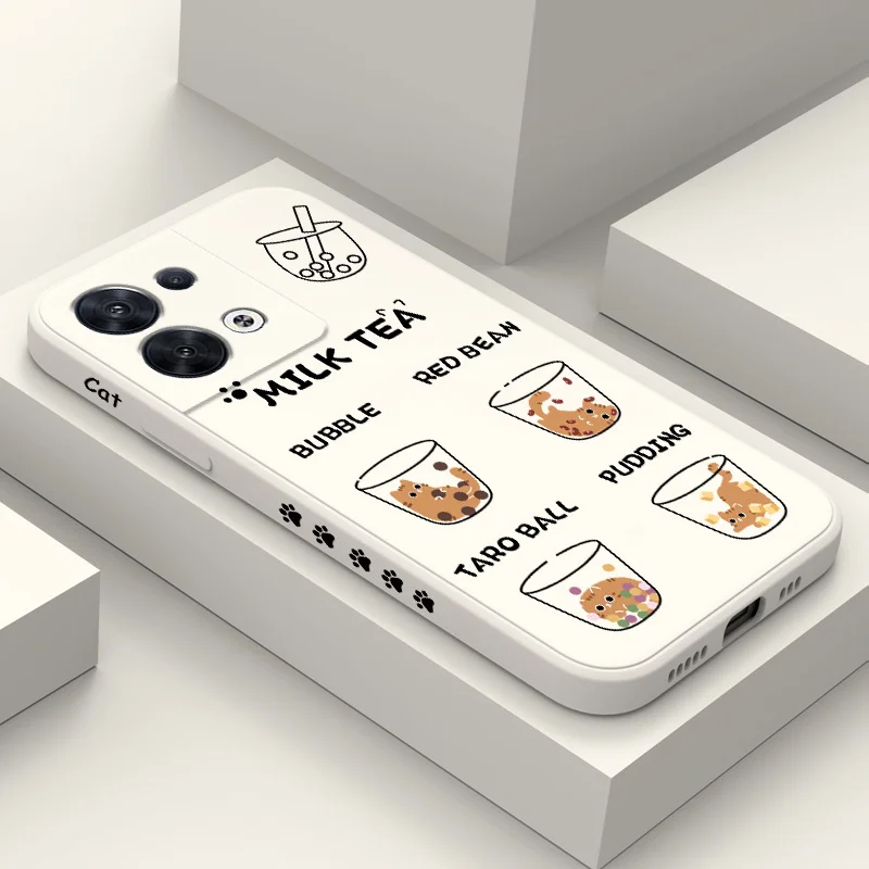 

Milk Tea Cat Phone Case For OPPO Reno 10 8 8T 8Z 7 7Z 6 5 Pro 4G 5G F19 F9 Pro Plus Liquid Silicone Cover