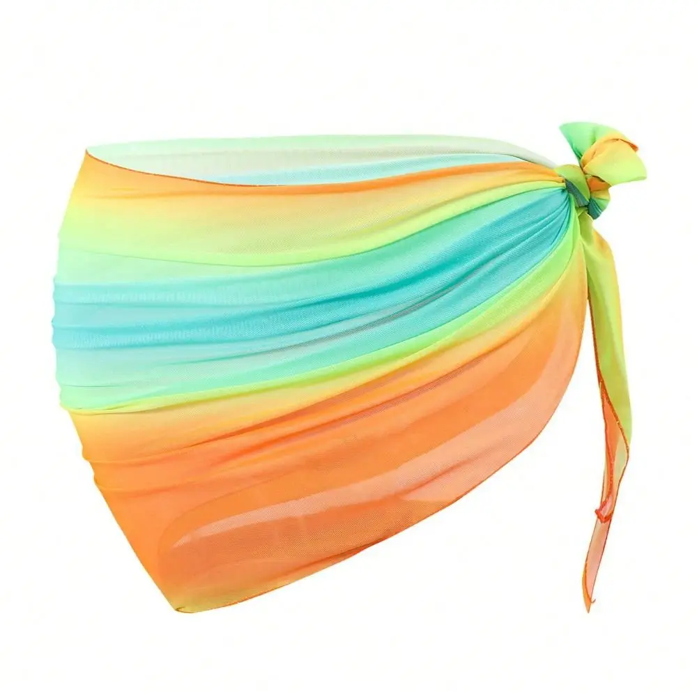 Chiffon Material Beach Dress UPF Protection Short Length Sarongs Gradient Color Sheer Fabric Swimsuit Coverups Swimwear Cover