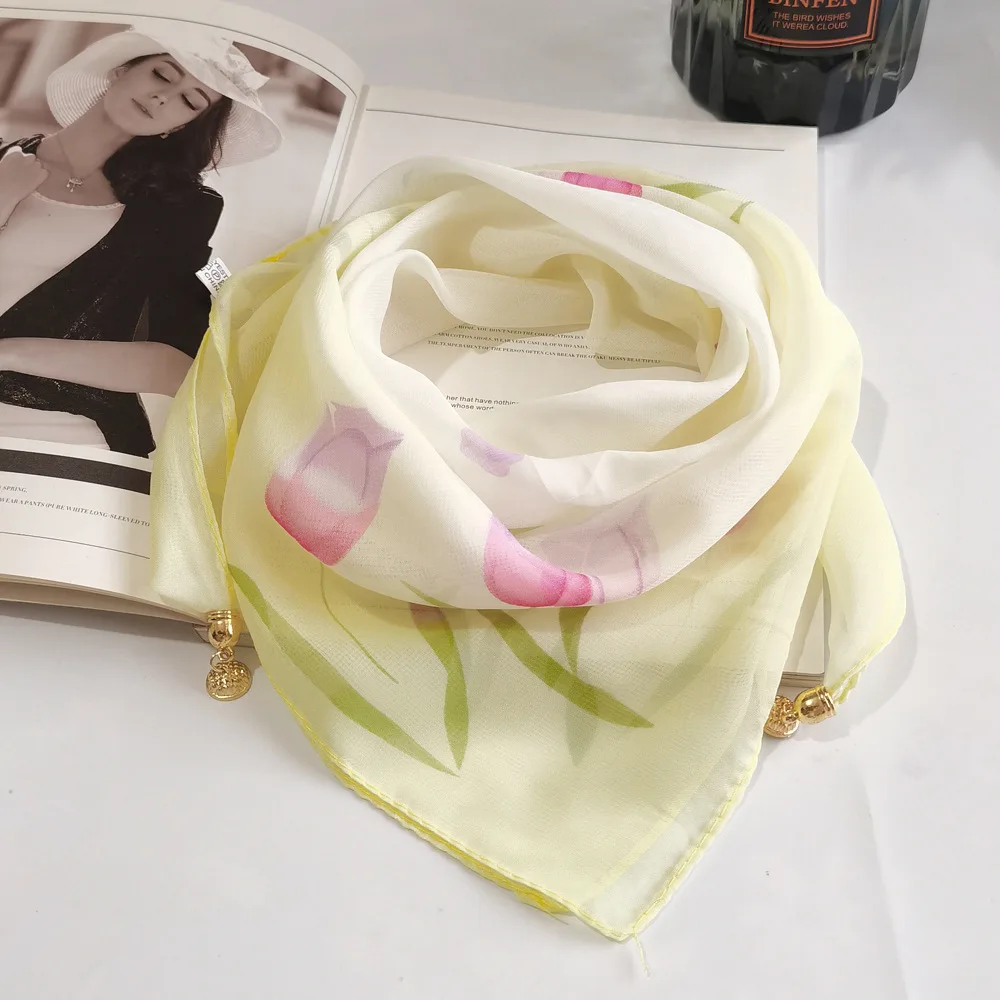 New Fashion Magnetic Buckle Scarf Thin Scarf Decorative Chiffon Square Sunscreen Neck Cover Women's Scarves Party Gift