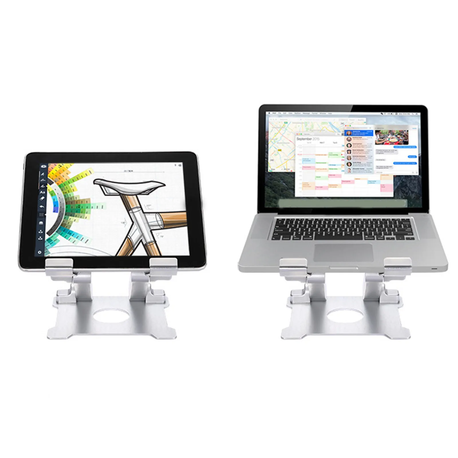 

Silver Metal Cell Phone Holder Adjustable Desktop Stand Bracket Tablet Base Support Foldable Ergonomic Design for Home Office