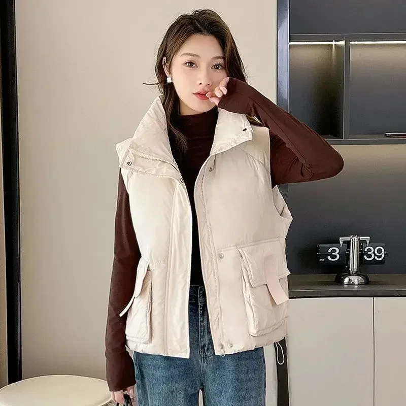 Vest for Women Drawstring Loose Youthful New Outerwear Padded Cotton Waistcoat Woman Winter Clothing Classic Cheap Autumn Pretty
