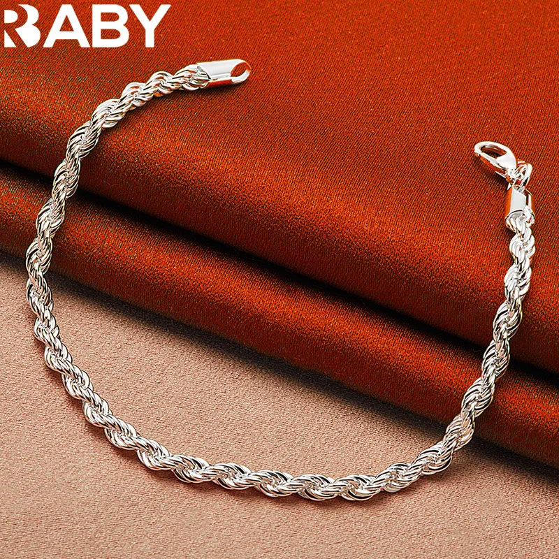 

URBABY 925 Sterling Silver 4mm Twisted Rope Chain Bracelet For Women Men Original Design Bracelets Wedding Party Jewelry