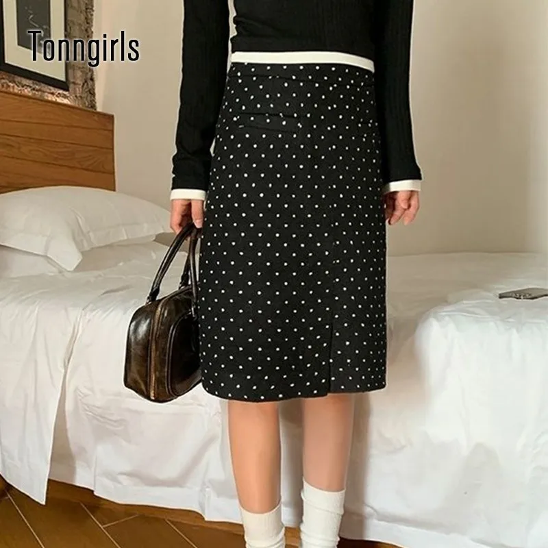 

Tonngirls Y2k Vintage Skirt Women High Waist A Line Skirt Streetwear 2000s Japanese Dot Print Black Skirt Summer Fashion New