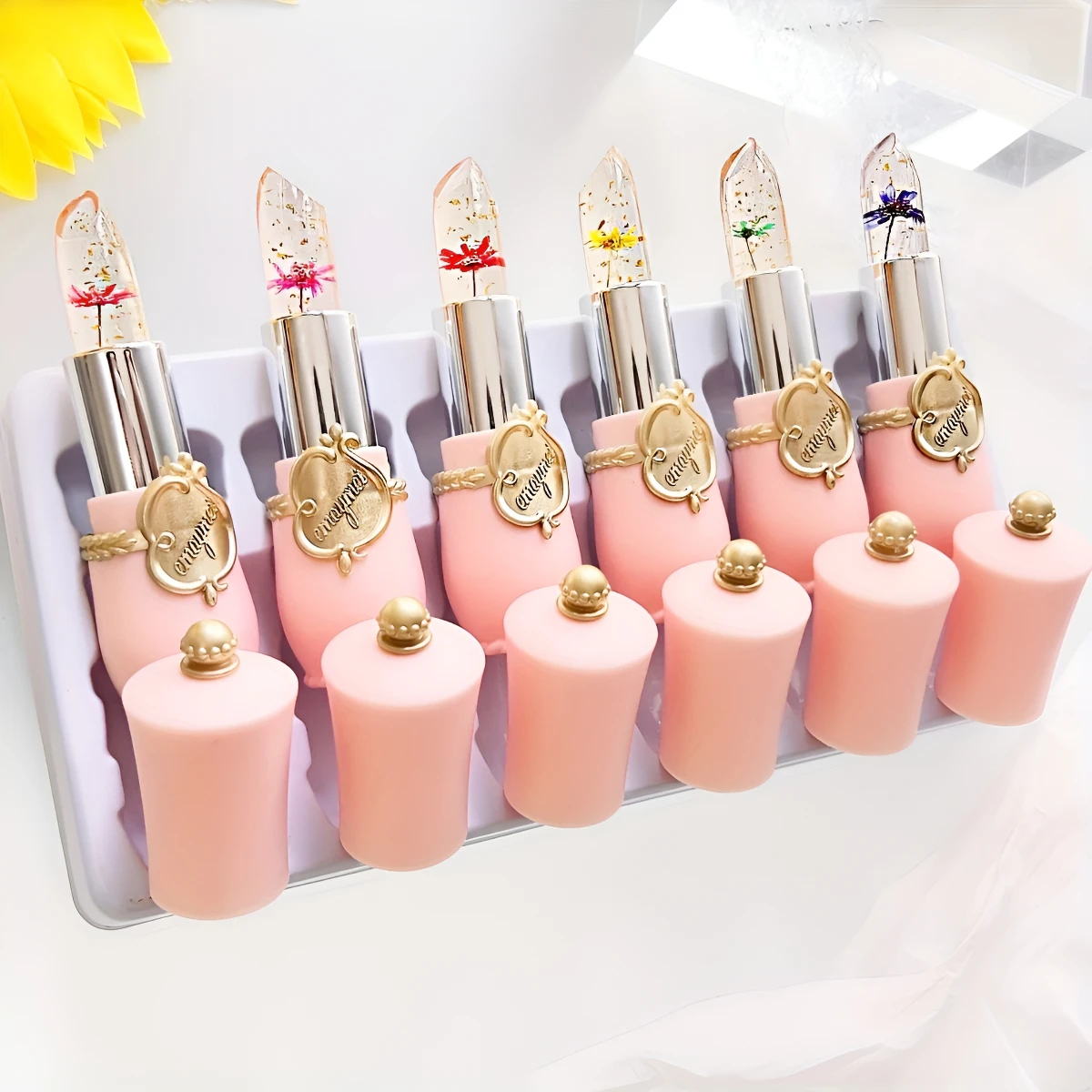 6-delige Flower Jelly Lipstick Set Temperatuurverandering Moisturizer Blijvende Voedzaam Shimmer Lippenbalsem Magische Kleurverandering Lipgloss