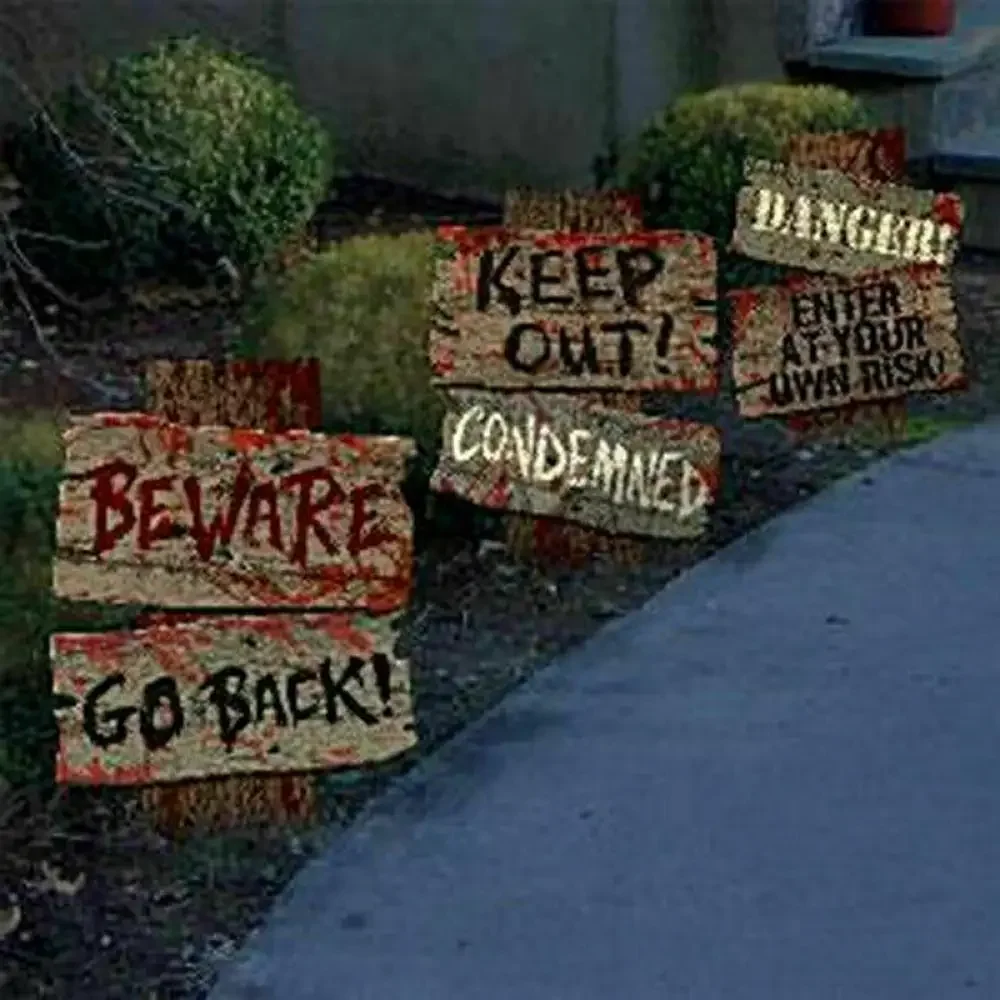 

3Pcs Halloween Courtyard Signage Festive Atmosphere Outdoor Decor Horror Props Sidewalk Lawn Yard Diy Warning Sign Party Supplie